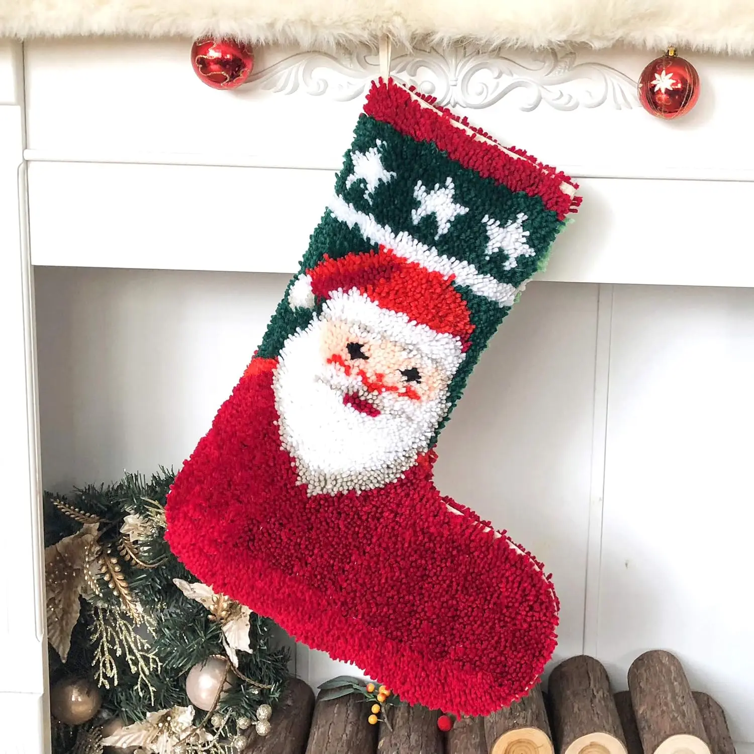 Christmas Latch Hook Kits Cute Santa Christmas Stockings Pattern Printed Crochet Needlework Crafts for Kids