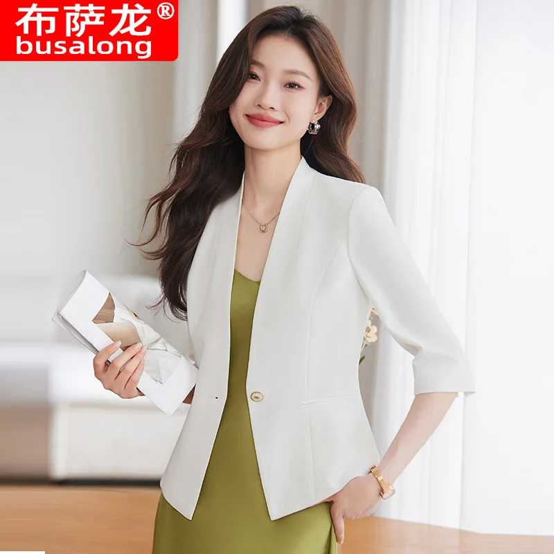 2025New بدلة على الموضة بلوزة نسائية غير رسمية منتصف الأكمام المهنية سترة صغيرة رسمية المرأة سترة واحدة Workwear881