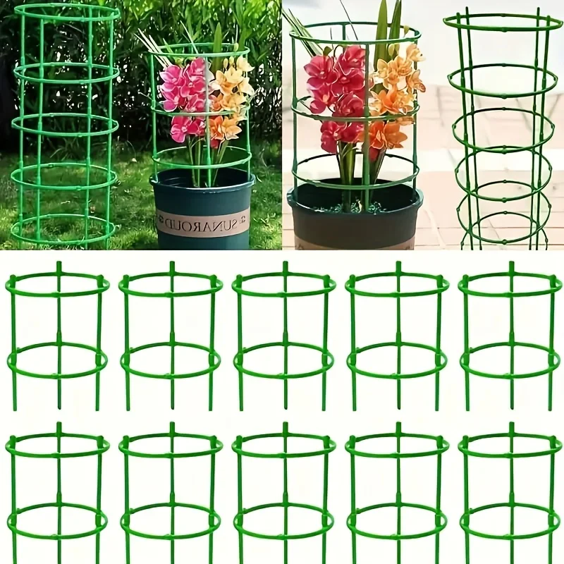 30/60/90pcs Adjustable 5/10/15 Tier Plastic Plant Support Rings - Stackable Green Plaid Design, Lightweight Durable & Easy to