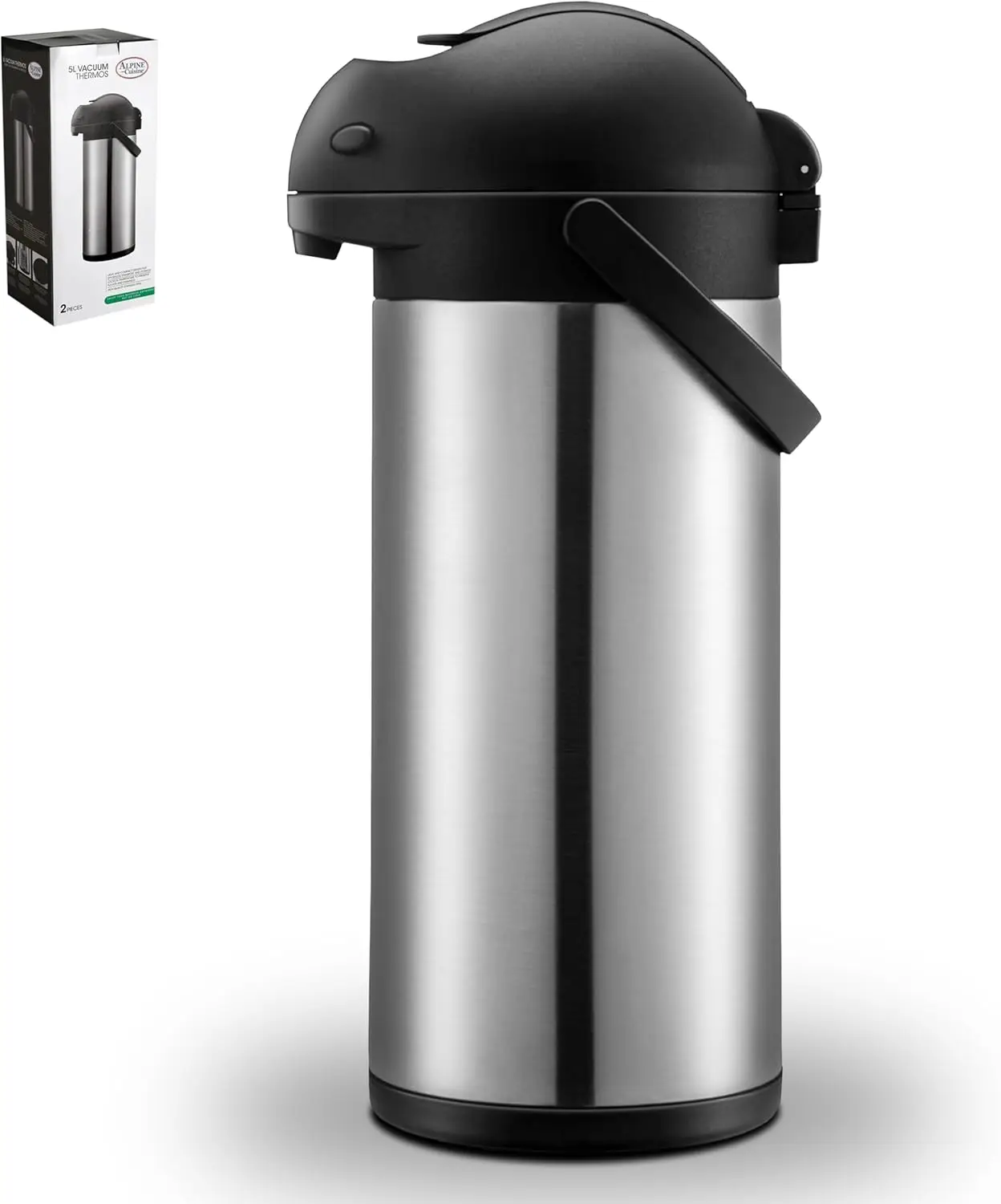 

Stainless Steel Thermos Vacuum 5-L Hand Pressed with Plastic Handle & Lid, Leak-Proof Sports drinks jug flask for Water Coffee
