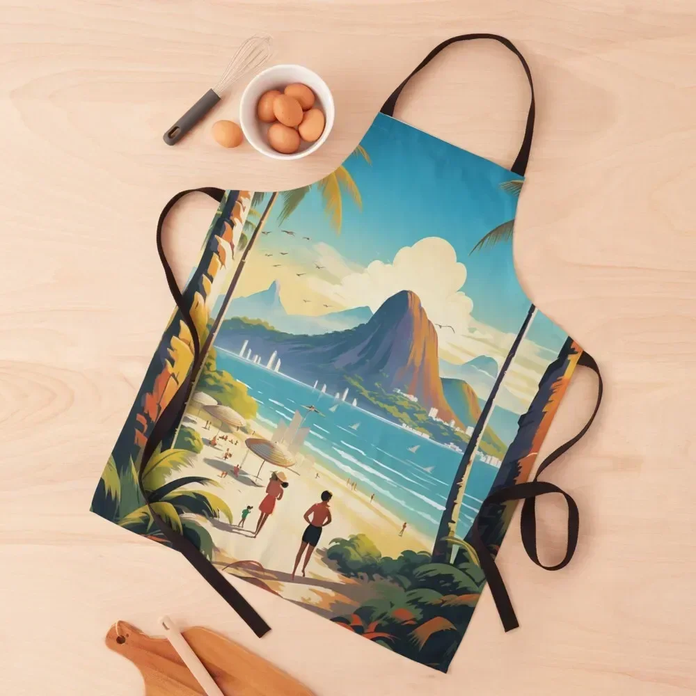 

A Vintage Travel Illustration of Rio de Janeiro - Brazil Apron Kids Men kitchen Woman Kitchen Apron
