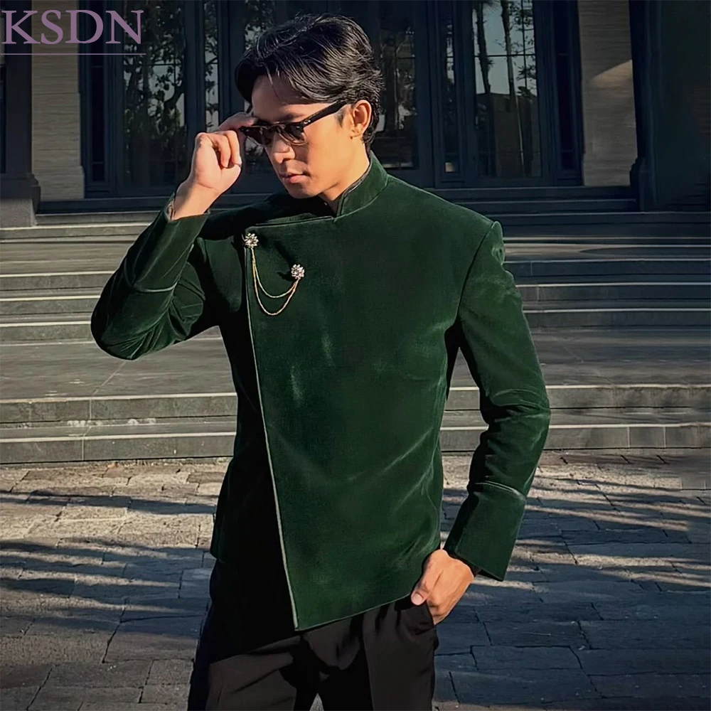 Modern Men's Suits Daily Wedding Stand Lapel Blazer With Black Pants Sets Formal Prom Elegant 2 Piece Jacket Pants Terno