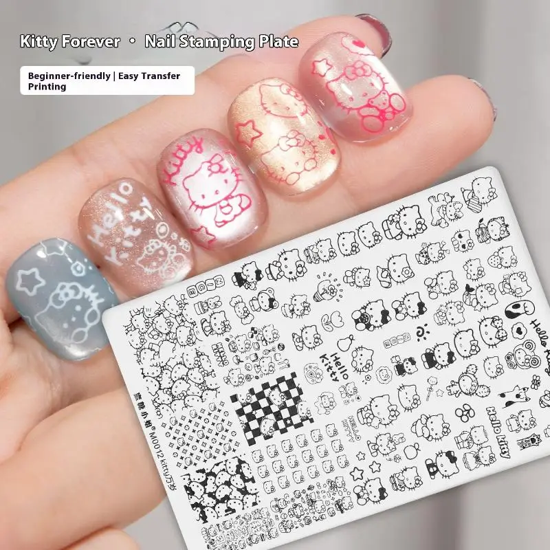 1PC Cartoon Hello Kitty Nail Art Stamping Piastra Adesivo Stile giapponese Kitty Cat Immagine Modello di stampa per unghie Strumenti per manicure fai da te