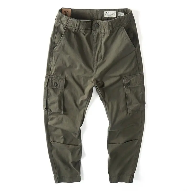 Japanese Retro Washed and Old Casual Trousers Street Shot Army Green Multi-pocket Loose Straight Overalls Casual and Cargo Pants