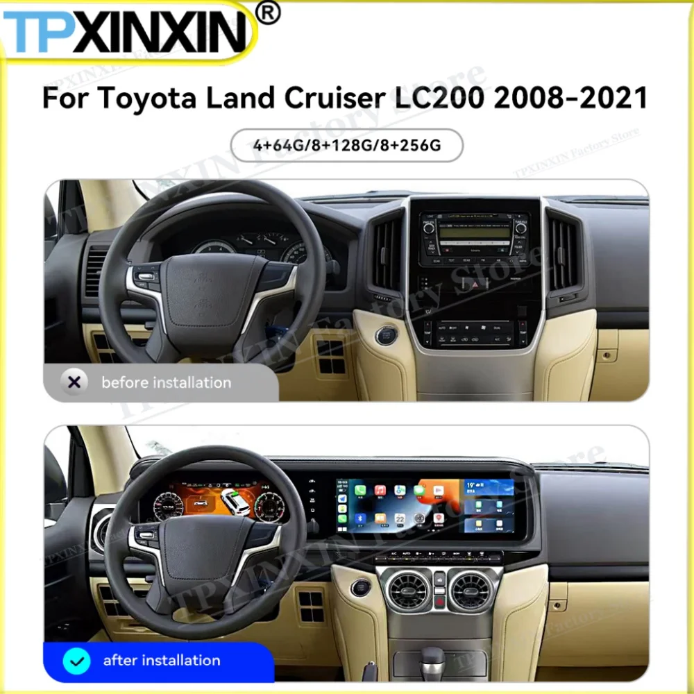 Dual Screen Android 13 For Toyota Land Cruiser LC200 2008~2021 Carplay Car Radio Multimedia GPS Navigation HD Screen Head Unit