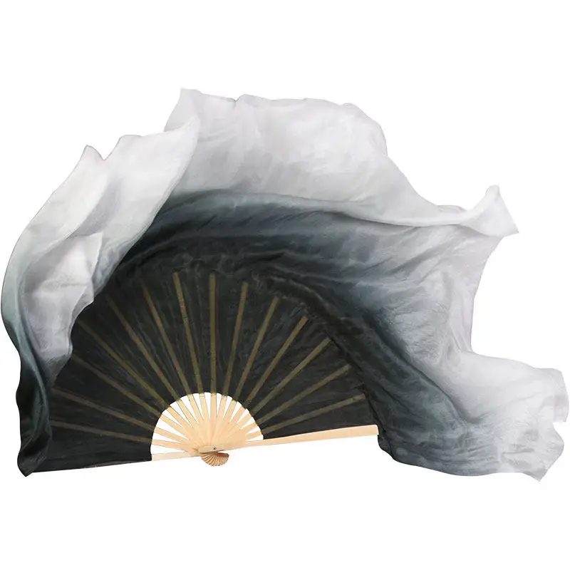 

Classical Dance Fanblack Long Silk Fan Double-sided Adhesive Jiaozhou Yangge Ink Fan Chinese Style Silk and Imitation Silk Fan