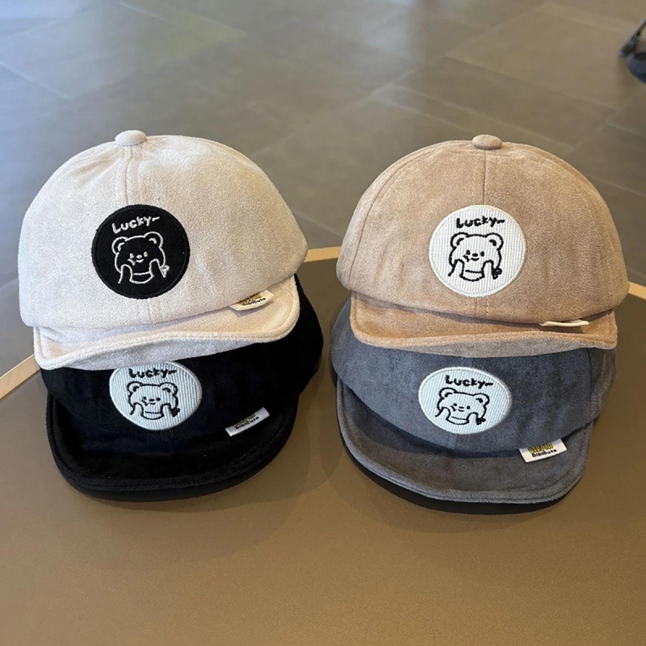 Solid Color Baby Baseball Hat Cartoon Embroidery Sunshade Suede Soft Brim Duck Tongue Cap Boys Girls Infant Newborn Casual Hat view 2