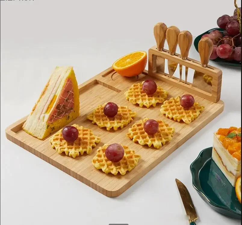 Bamboo Cheese Board Set Bread Pan Fruit Plate Steak Western Tableware Slate Dinner Butter Dish Plates Snack Bowl