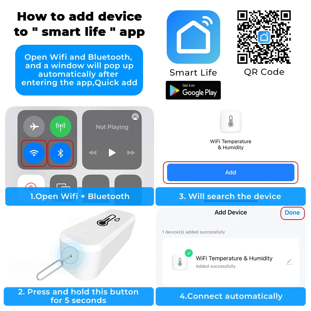 Aubess Zigbee/tuya Temperature Humidity Sensor Wireless Bluetooth Smart Temperature Humidity Alarm Adjustable Update Frequency