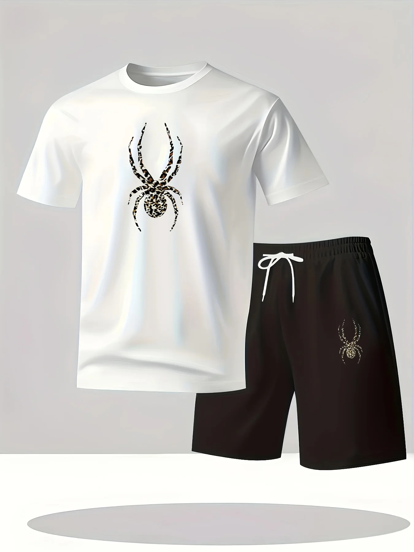 Spider Men's 2-piece Letter-Printed Short-Sleeved T-Shirt and Drawstring Shorts for Sporty and Casual Wear view 2