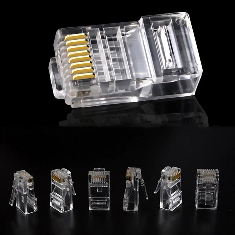 50 قطعة غير محمية RJ45/8P8C كريستال رئيس CAT5e/CAT6 موصل الشبكة لكابل شبكة الكمبيوتر نقل البيانات عالية السرعة