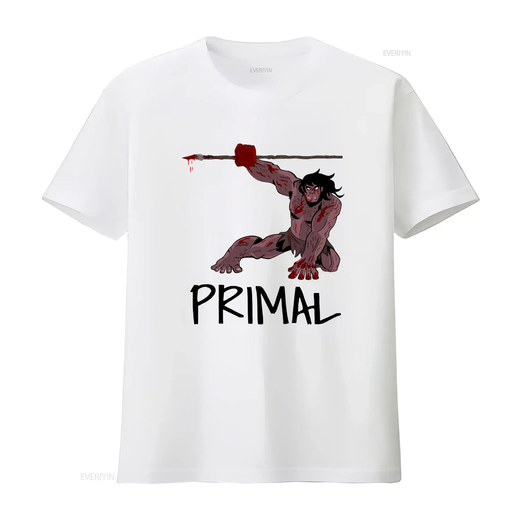 Primal Caveman Spear Genndy Tartakovsky T Shirt for Men Unique Design High Quality Print vintage Washed streetwear
