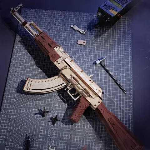 Ruoke AK47 Rubber Band Gun Toy Wooden Gun Model Puzzle DIY Crafts Gun Enthusiasts Multiple Styles Available