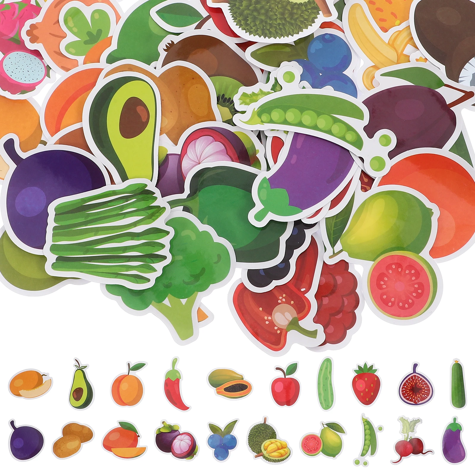 

50pcs Cartoon Fruit Vegetable Stickers Cute Kids Educational Food Clings Safe Material Doodling Creativity Apple Decor