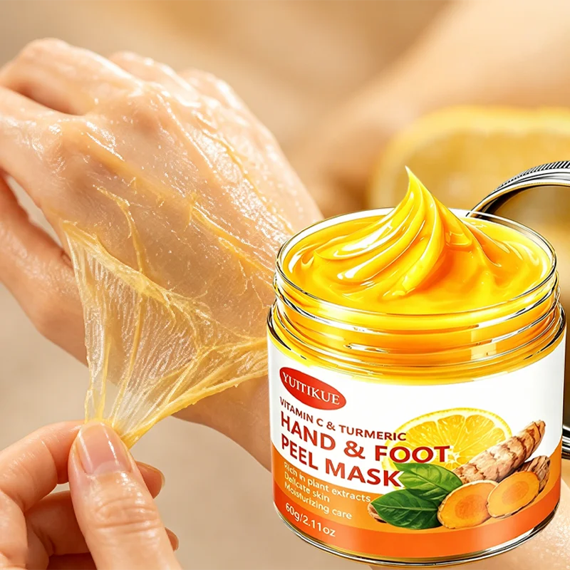 YUITIKUE 60g Turmeric Vitamin C Hand Foot Peel Mask Exfoliating Brightening Moisturizing Dead Skin Removal Hand Foot Care