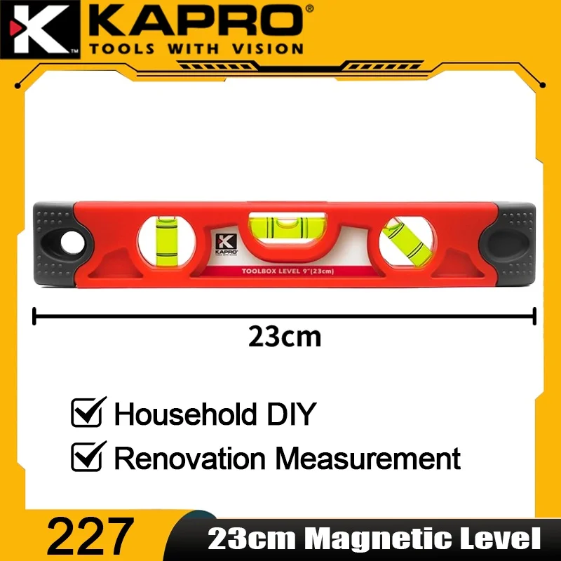 KAPRO Mini Spirit Level with Strong Magnetism, Shatterproof, Solid Cast Aluminum, Multi-functional & Extended Type, Model 227