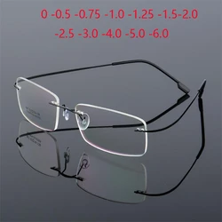 Alloy Superelastic Frameless Nearsighted Glasses Men Metal Minus Lens Rectangle Prescription Eyewear 0 -0.5 -0.75 To -6