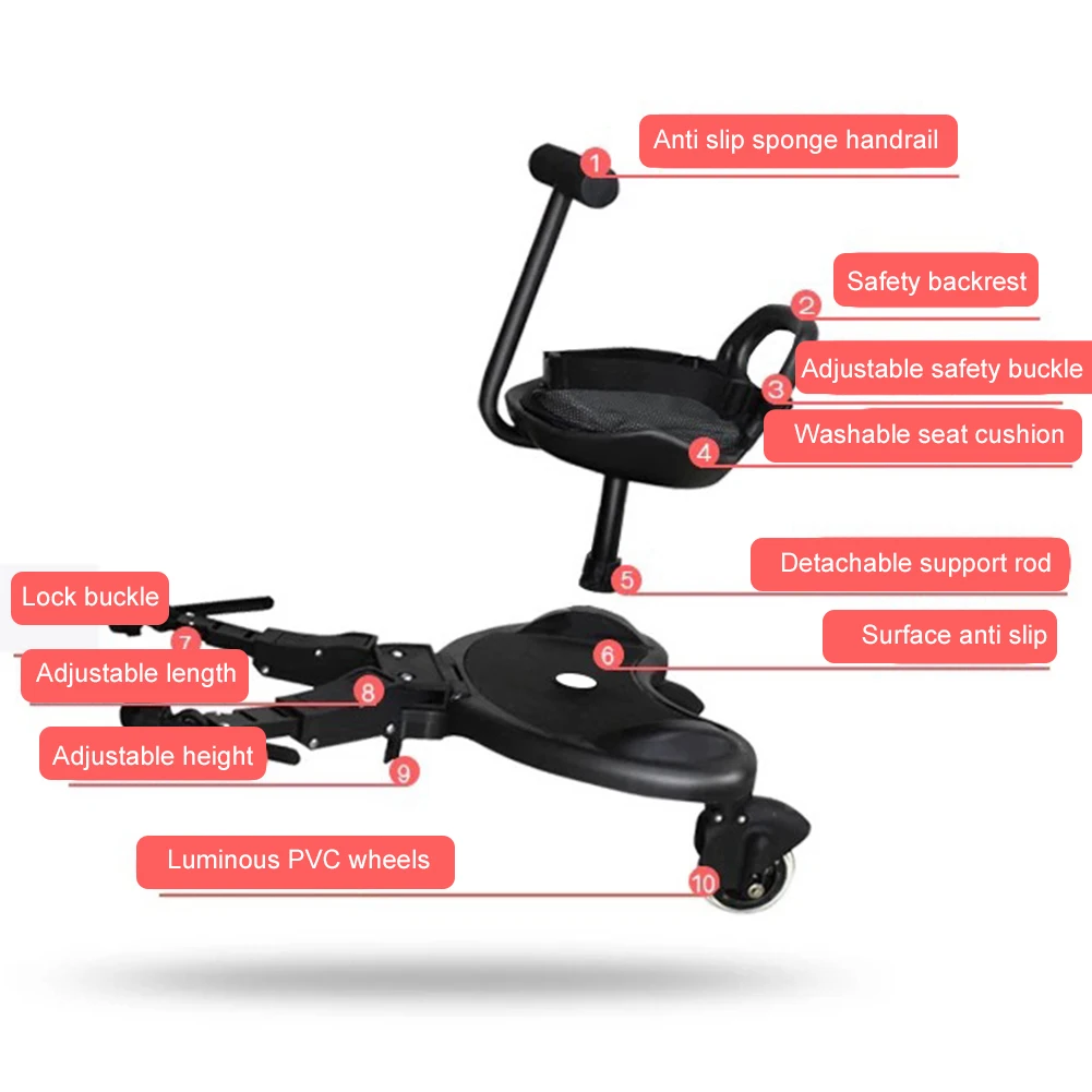 Second Child Standing Plate with Seat Twins Scooter Hitchhiker Children Stroller Pedal Adapter Pushchair Step Board Accessories