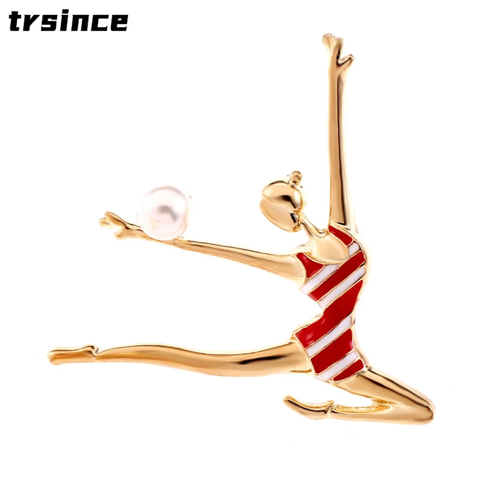 크리 에이 티브 스포츠 체조 여자 브로치 남자 정장 칼라 클립 에나멜 여자 아이 배지 핀