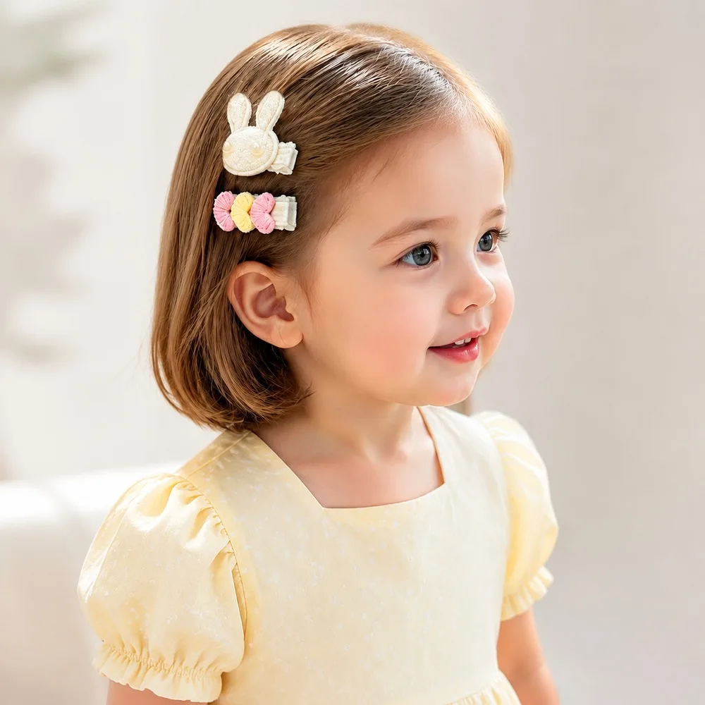 Cute Baby Hair Clips Set for Girls Bow Flower Bunny Hair Accessories Toddler Kids Snap Clips Soft Fabric Hairpins Children Gift view 2
