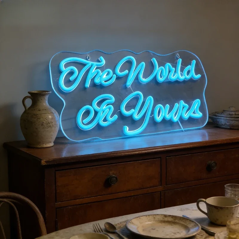 The World Is Yours Neon Sign LED USB Rechargeable Night Light Aesthetic Wall Art Decor for Bedroom Living Room Cafe Bohemian