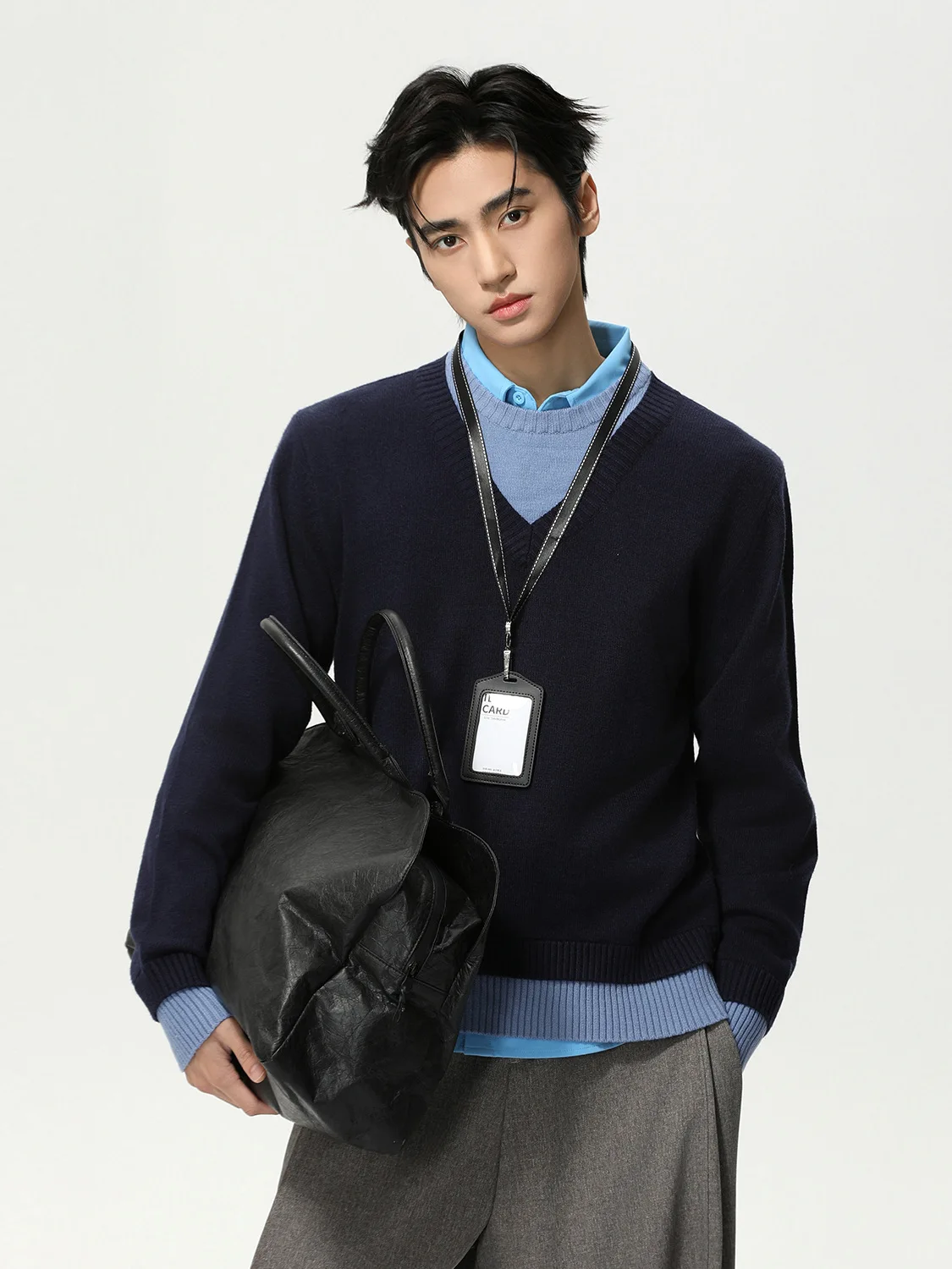 

Korean Style Fake Two-Piece Fashion Casual Pullover Long Sleeve Knitwear For Man In Winter