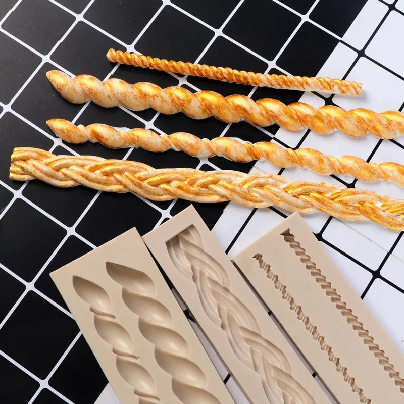 Brick Wall Twist Rattan Stripe Fondant Silicone Mould, Braided Rope Bamboo Basket Cake Border Decor Baking Mold