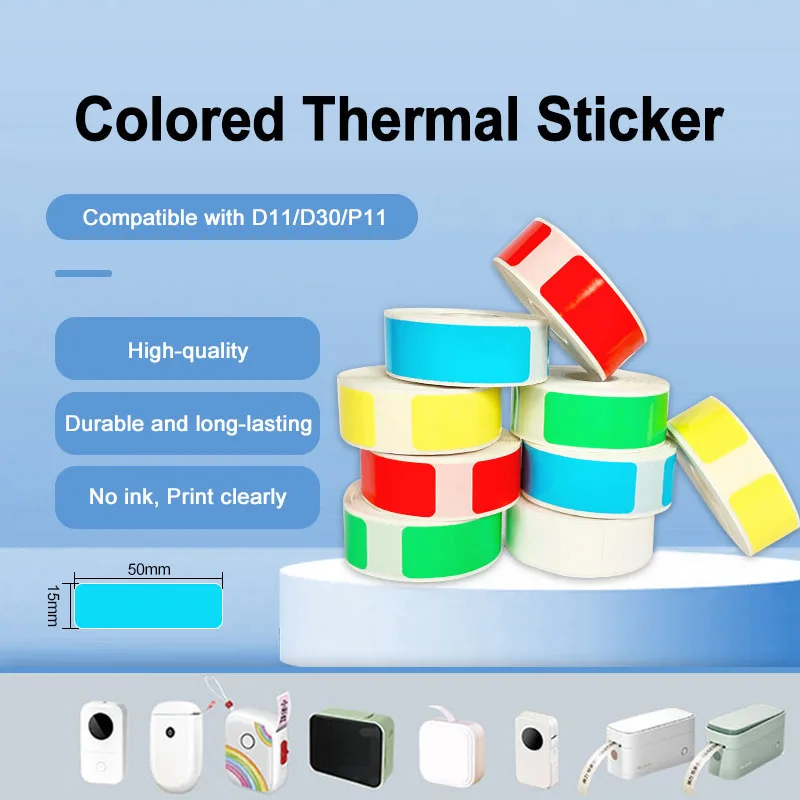 P11 P12 D30 Colored Thermal Sticker Roll Printer Self-adhesive Label Paper Tape Waterproof Name Price Office Sort Tag Notes