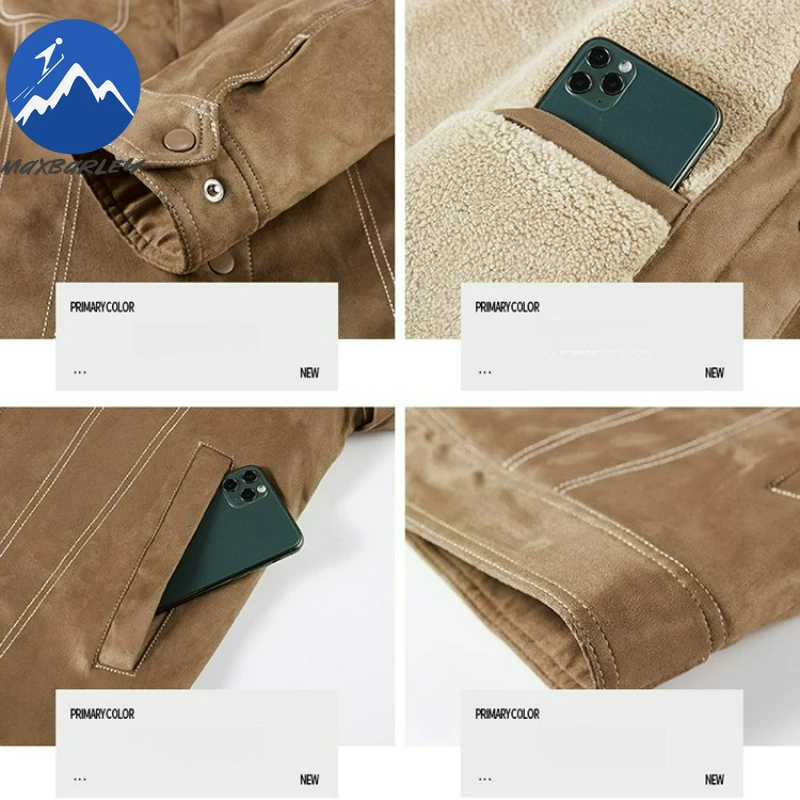 Winter Fleece Jacket Men Comfort Camping Cold Proof Padded Coats Fur Collar Single Row Button Wrinkle Resistant Lightweight Coat