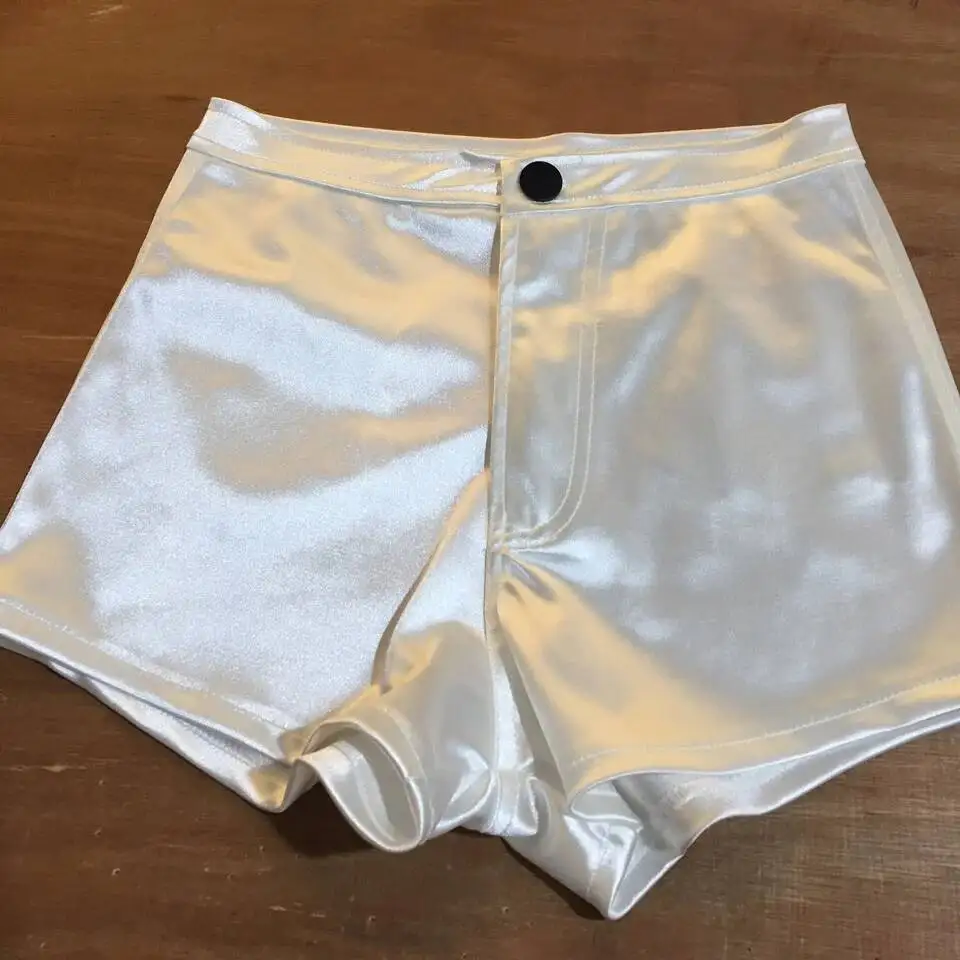 

Summer Spring Glossy Sexy Plus Size Women Shorts Casual Zipper Dance Stage High Waist Tight Bottoms