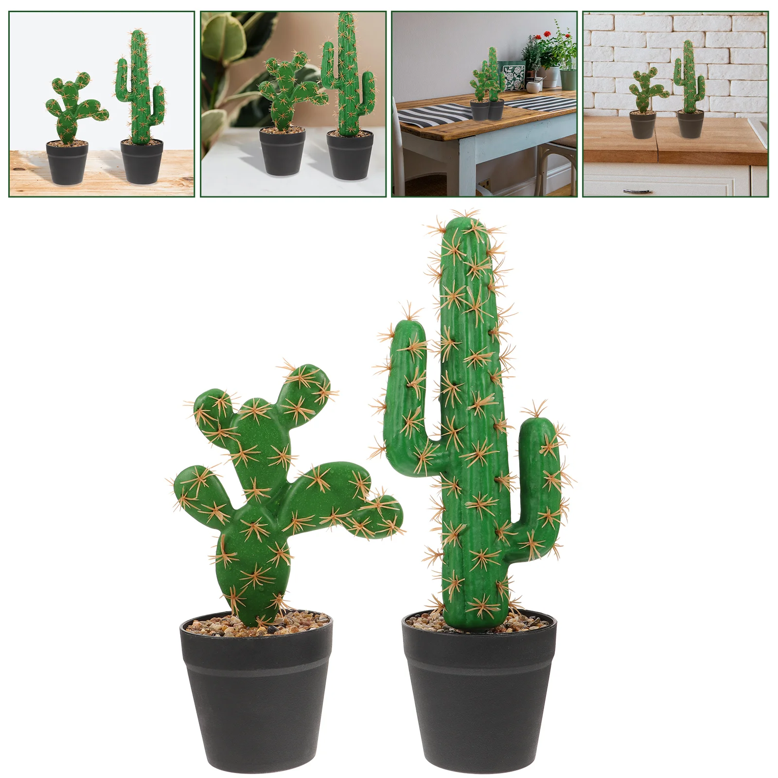 2 Pcs Tropical Plants Fake Flower Cactus Decor Plastic Potted Faux Succulents Lifelike