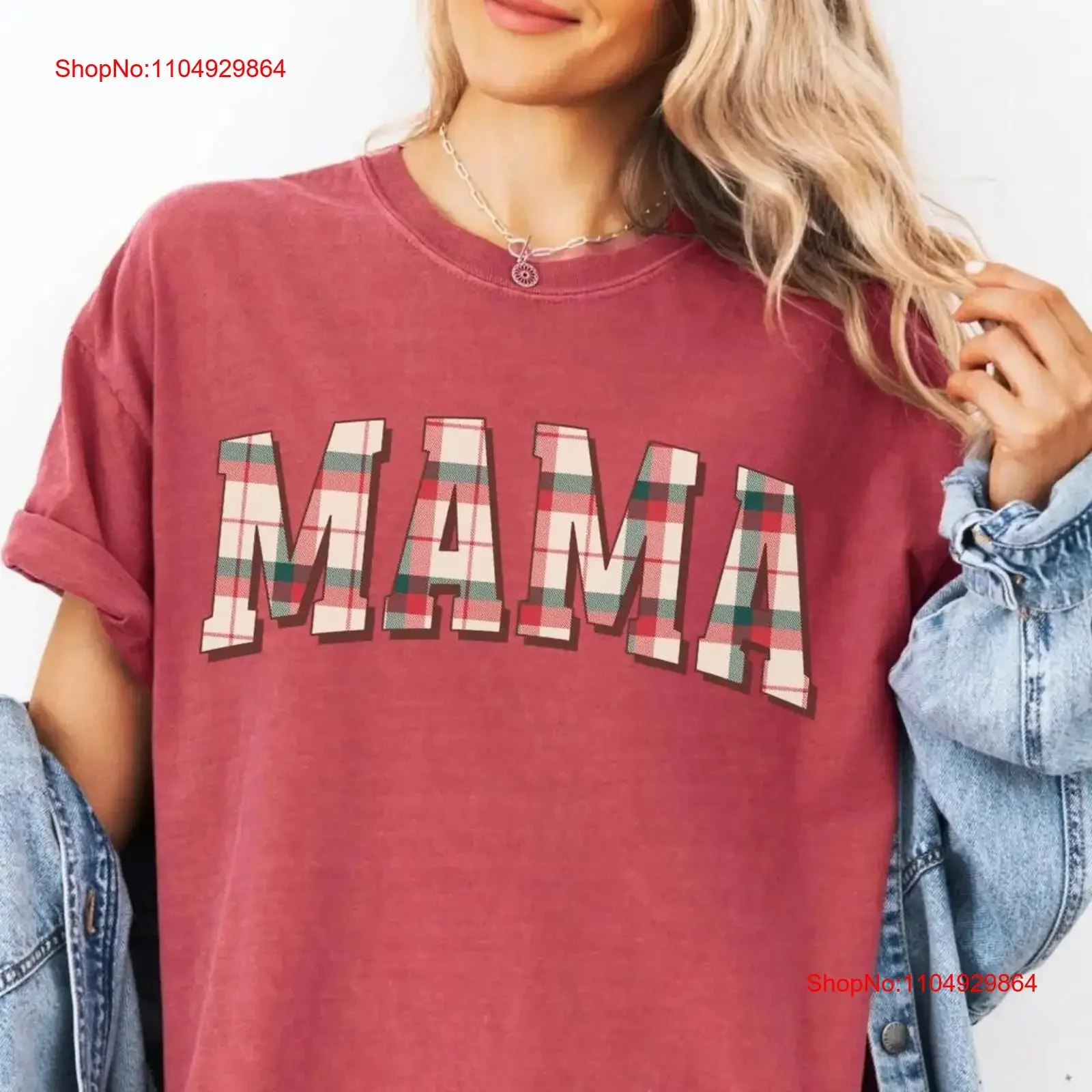 

Рождественская футболка Mama, университетская клетчатая футболка для мамы, новый праздник, семейный винтажный стильный универсальный растянутый унисекс, модный стильный стильный