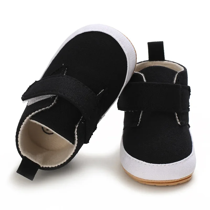 Meckior sepatu kanvas bayi, empat musim, sepatu hari pertama, sepatu sneaker Anti selip sol karet, sepatu bayi laki-laki perempuan