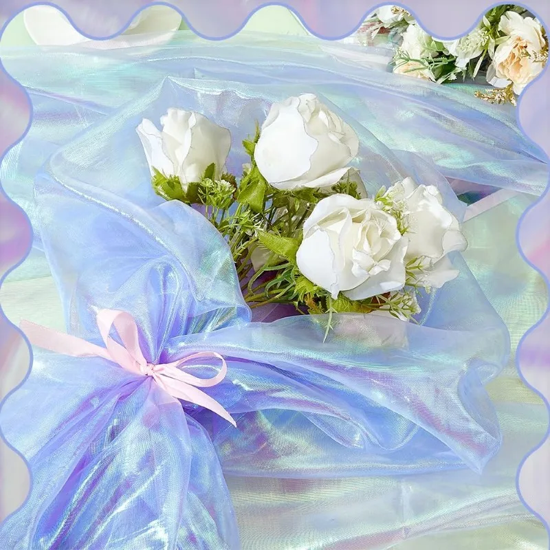 1 Sheet Sheer Iridescent Organza Fabric 59 Inch Wide 11 Yards Precut Silky Shiny Organza Fabrics for Shiny Photography