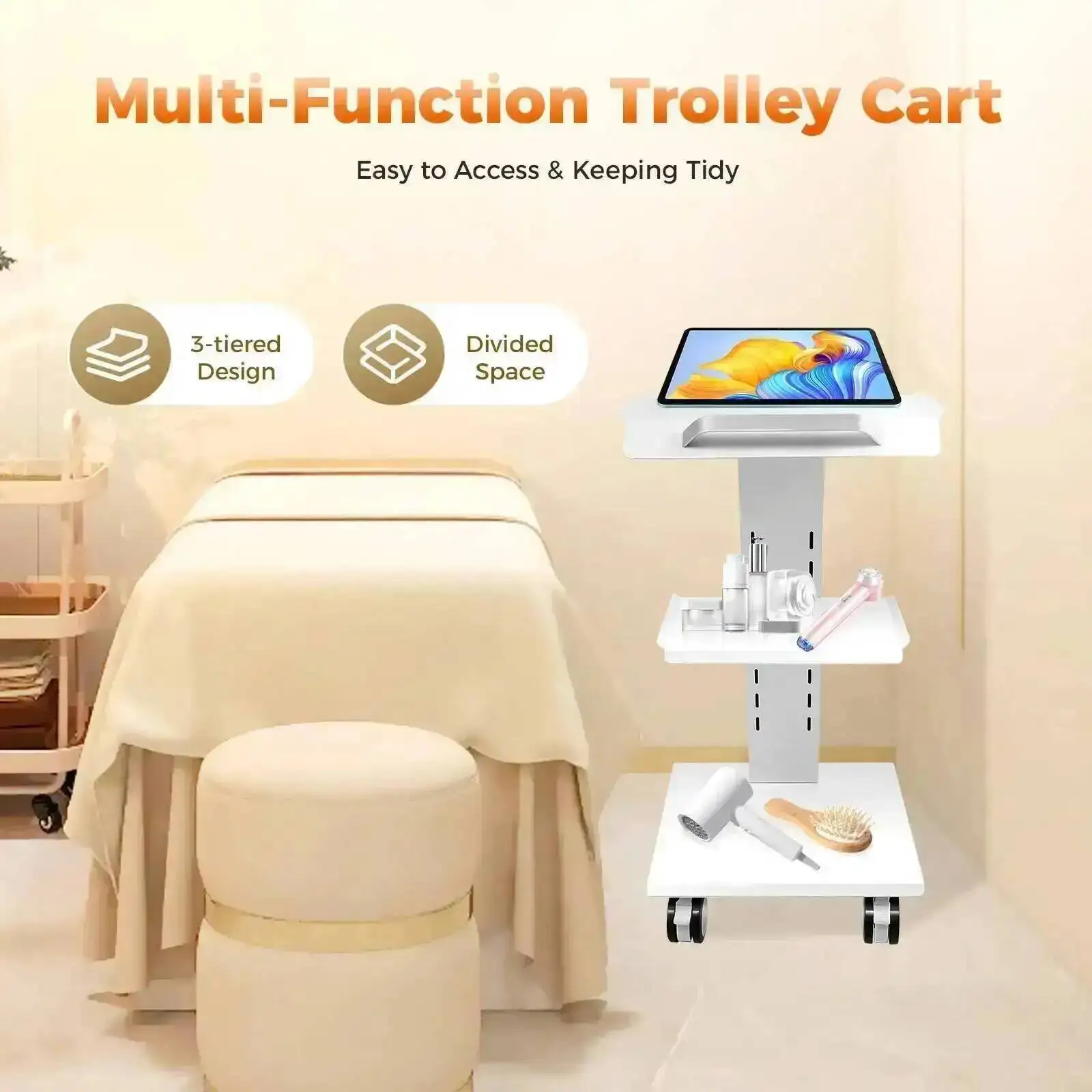 

Iron Salon Trolley Cart Aesthetic 3-Tier Auxiliary Eyelash Auxiliary Cart Professional Aesthetic Mesa Auxiliar Spa Con Ruedas