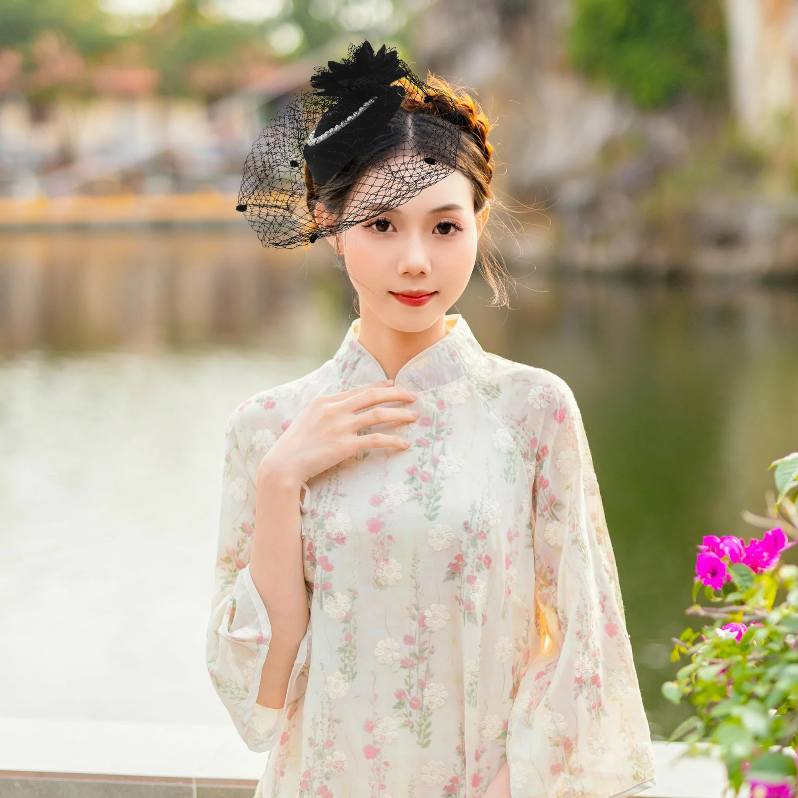 

Vintage Pearl Headband Mini Black Tea Party Hat Veil for Weddings Church Flapper Women's Fascinator Black Veil Headband