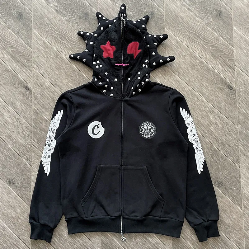 

Худи на молнии Halloween Glo Gang с сетчатым принтом в виде морской звезды, с капюшоном-ушками, для мужчин и женщин, высокое качество, в американском уличном стиле, свободные свитшоты и пуловеры