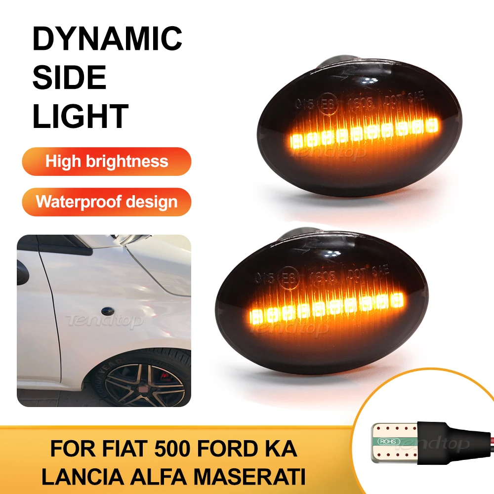 Dynamic Amber LED Flashing Turn Signal Light For FIAT 500 500C 500L Side Marker Fender Light Lamp For Abarth 500 595 695 Lancia