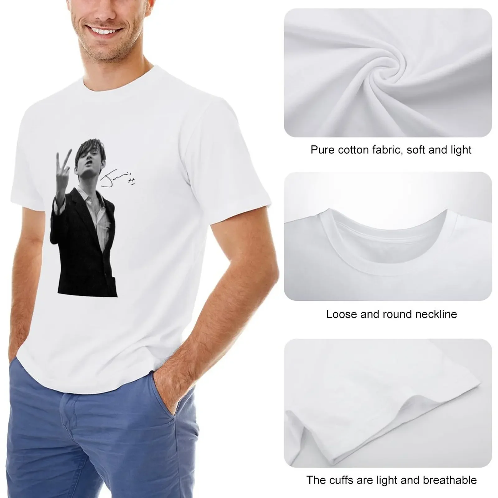 Jarvis Cocker Outline V Sign Artwork with Autograph Clear Background Iconic T-Shirt graphic t shirts cute tops t shirts for men