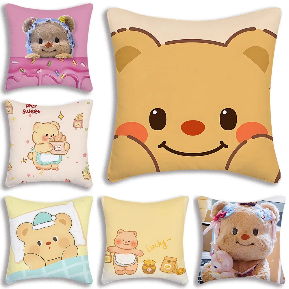 Pillow Covers Cartoon Cute Sweet Butterbear Creative Sofa Decorative Home Double-sided Printing Short Plush Cute Cushion Cover