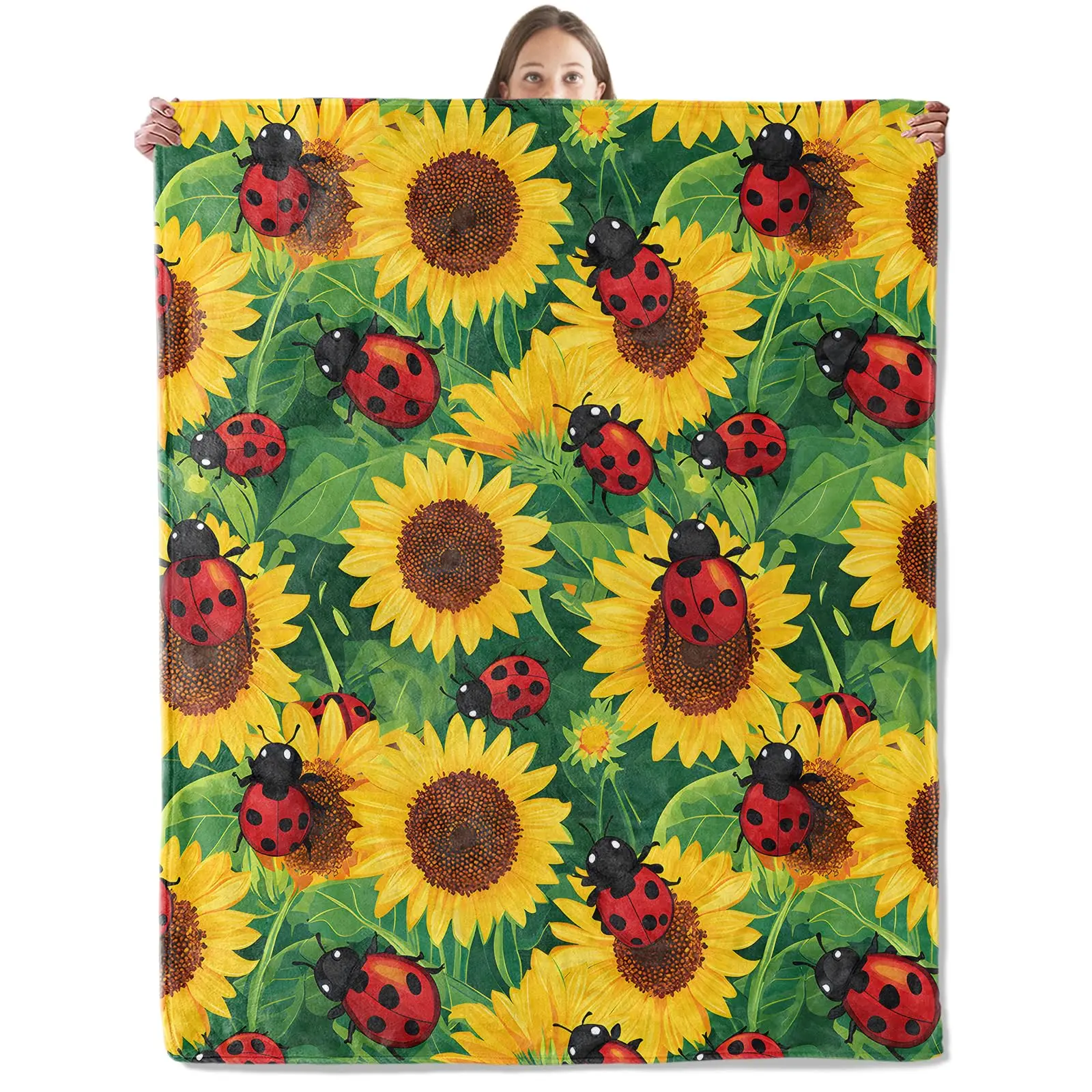 Colorful Insect Beetle Throw Blanket,Cartoon Ladybug Blanket Soft Cute Ladybird Reptile Fleece Flannel Nap Blanket For Bed Sofa