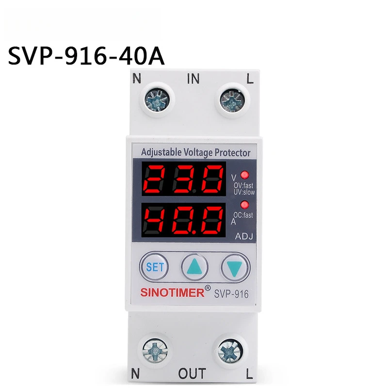 SVP - 916 40A/63A/80A Adjustable 220V Self - Resetting Smart Over - Under Voltage Protector with Current Limiting and Time Delay