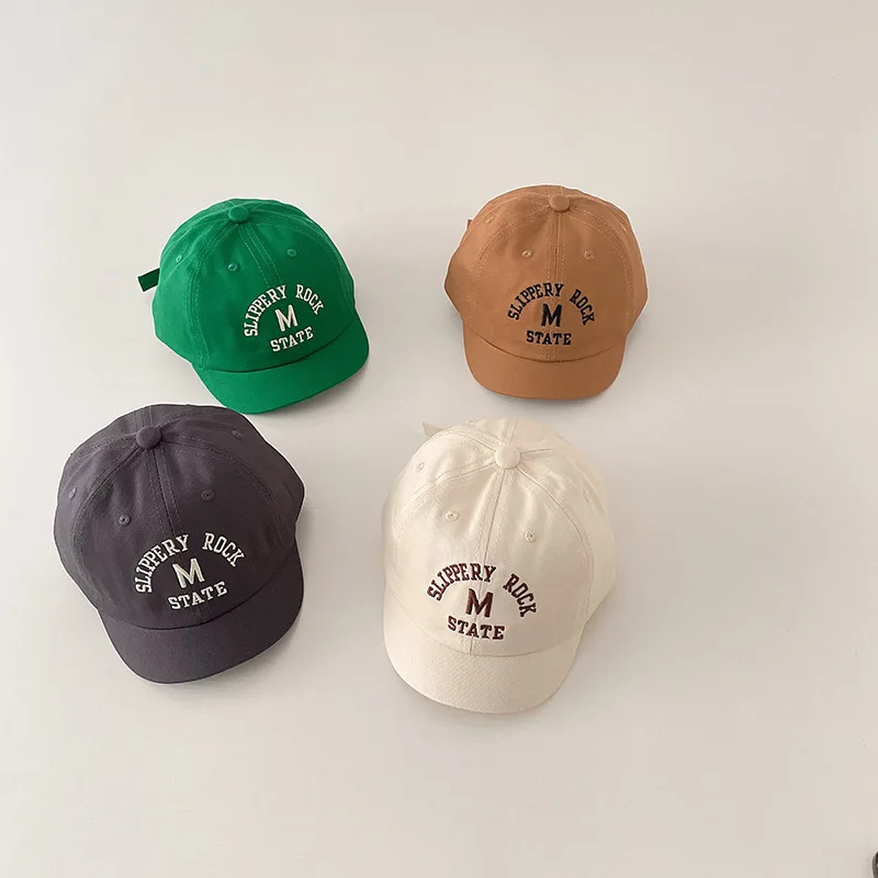 

Korean Letter Embroidered Baby Cap Summer Toddler Boys Girls Cotton Baseball Caps Solid Color Kids Adjustable Peaked Hat