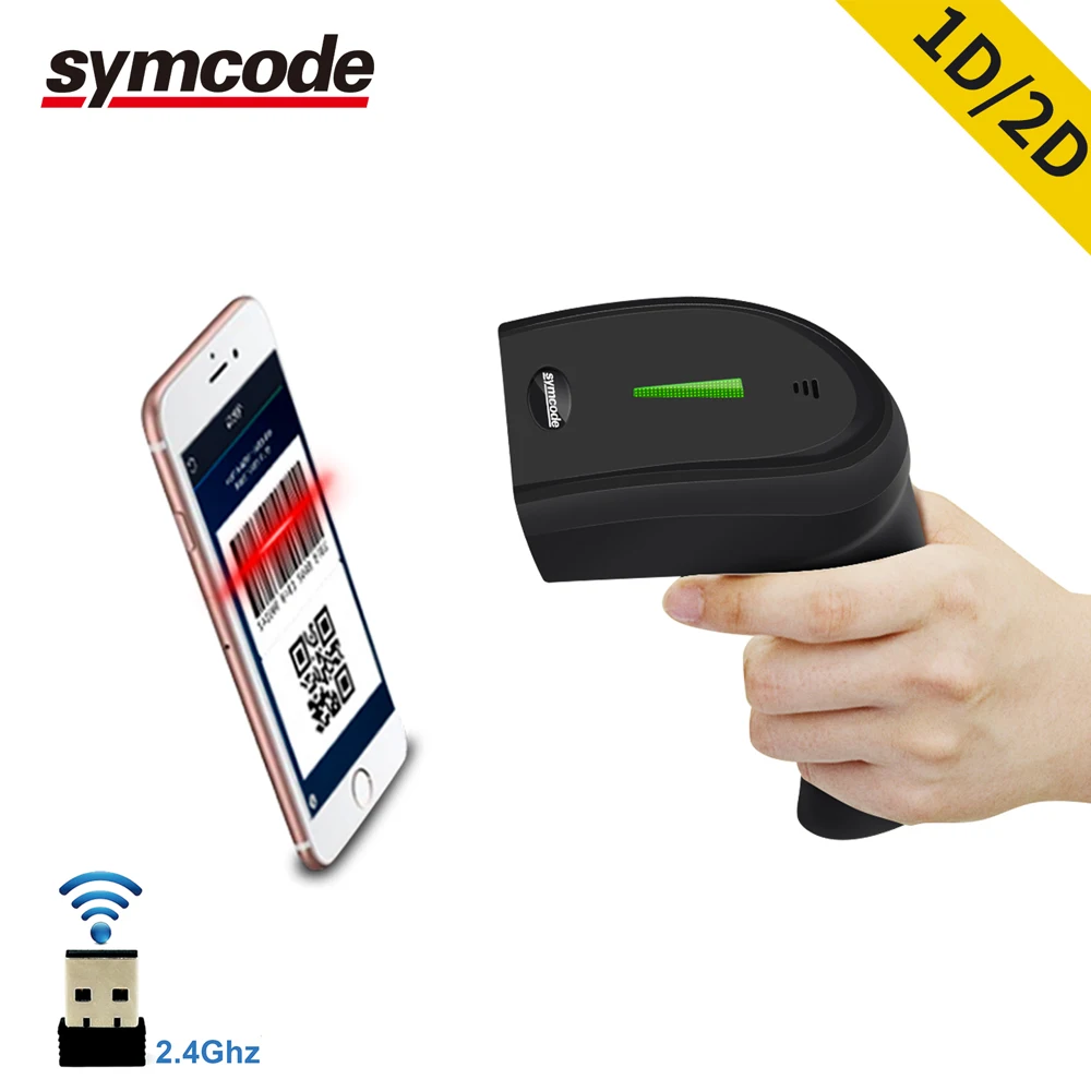 

D 2D CCD Wired Barcode Scanner and 2.4GHz Wireless Barcode Reader Wireless Transfer Distance 100 Meters, Work with Windows,Mac