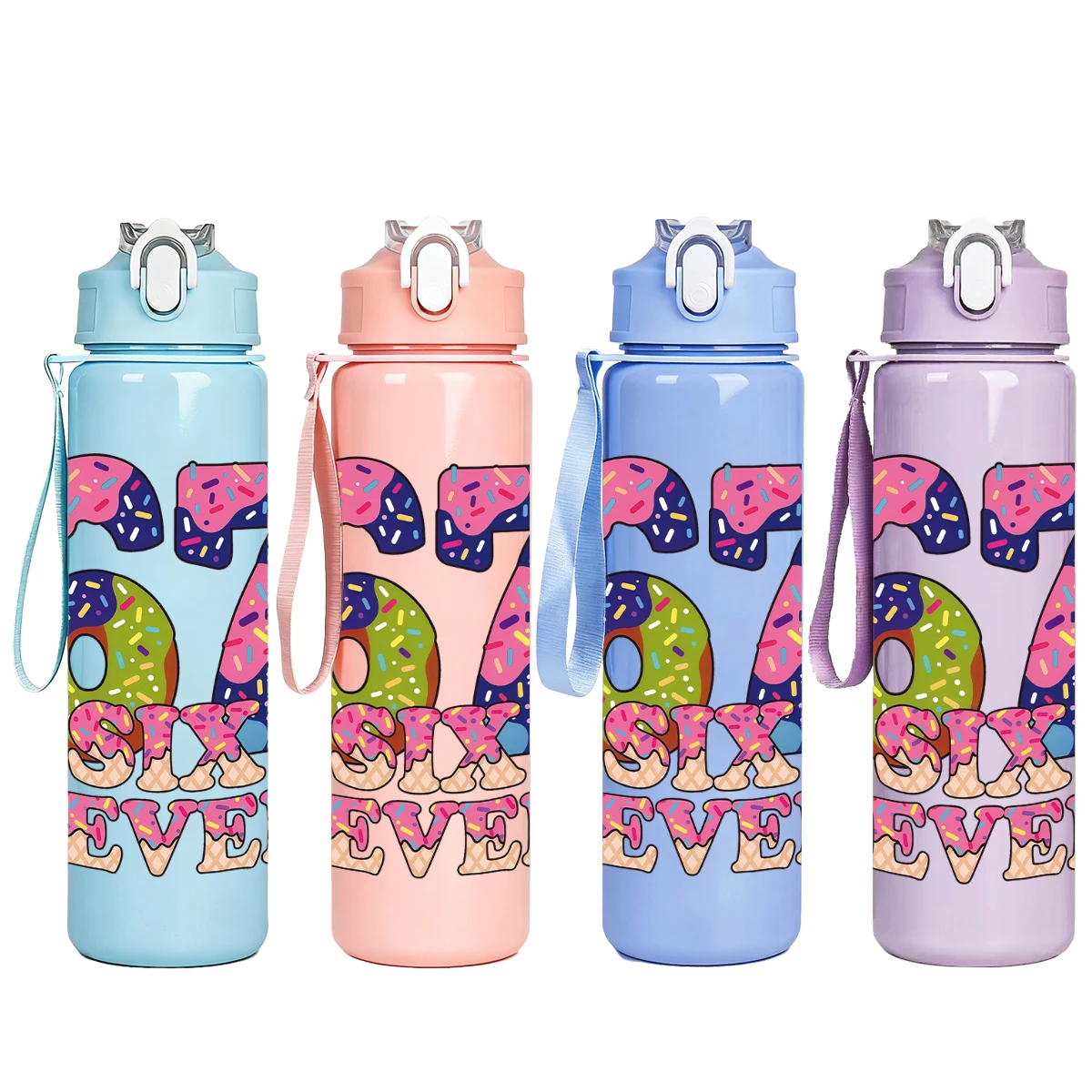 1pc 750 26oz 67 Cartoon Pattern Cute Printed Design Sports Water Bottle, Flip-Top, For Running, Ideal Gift Birthday, Holiday