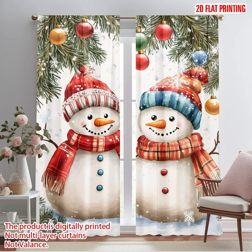 

2pcs,2D plane printing Pattern Curtains Snowman Duo Polyester Fabric (without rod) Decorations Inside Use for Bedroom, Kitchen,