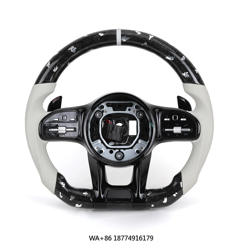 

White Half Leather Forged Carbon Fiber Steering Wheel for W204 W205 W211 W213 W212 W222 EQA E550 GT Models