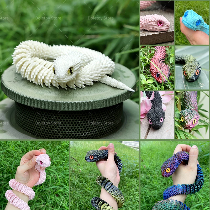 Serpiente impresa en 3D, juguete móvil multiarticulado, modelo Bush Viper Toy-Dragon Snake, adorno de movilidad conjunta integrada, regalo de decoración del hogar
