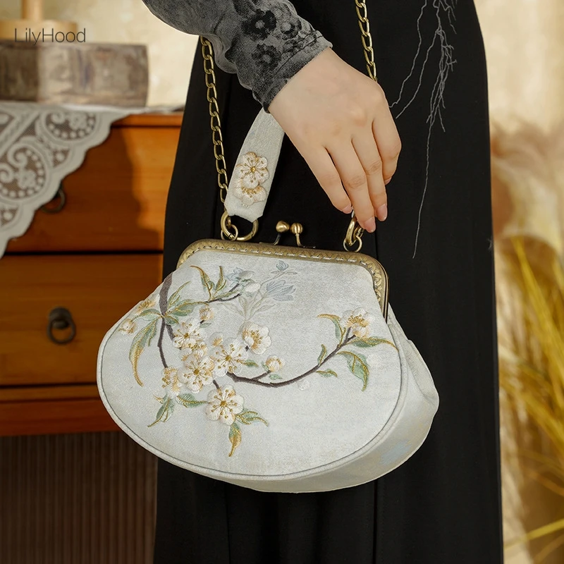 

Female Vintage Medium Size Mobile Phone Evening Handbag Retro Chic Victorian Rococo Designer Embroidery Chain Side Crossbody Bag