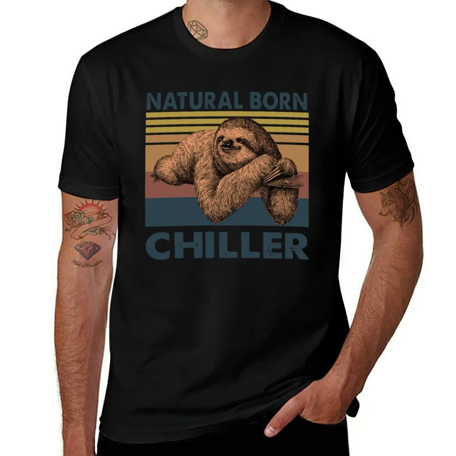 Sloth Natural Born Chiller Vintage T-Shirt Summer Print Short Sleeve Tee T-Shirt